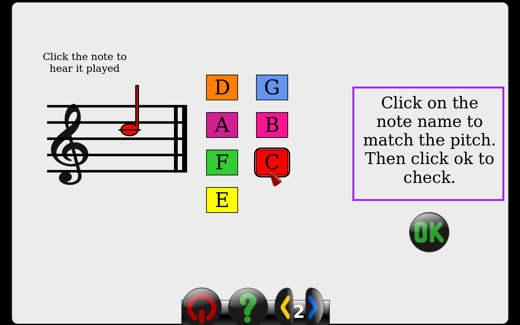 Level which tests only diatonic notes using color-coding