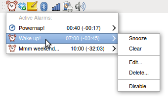 List Alarms as a popup menu