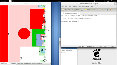 screenshot of dasher writing into gedit on gnome 3
