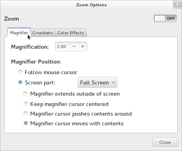 Screen shot of zoom options dialog